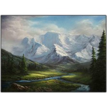 Tablo Dekor Ağaçlar Dağ ve Göl Orijinal Yağlı Boya Tablo