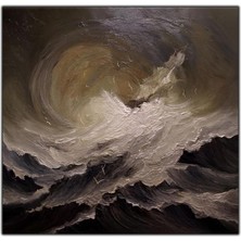 Tablo Dekor Sert Dalgalar ve Gemi Yağlı Boya Dokulu Tablo