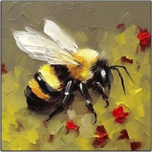 Tablo Dekor Kırmızı Çiçeklere Konan Arı Yağlı Boya Dokulu Tablo