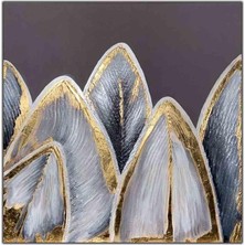 Tablo Dekor Altın Kenarlı Yapraklar Yağlı Boya Dokulu Tablo