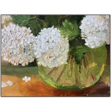 Tablo Dekor Beyaz Karanfiller Yoğun Yağlı Boya Dokulu Tablo