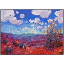 Tablo Dekor Kaktüsler ve Bulutlu Gökyüzü Yağlı Boya Dokulu Tablo