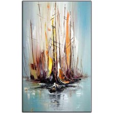 Tablo Dekor Uzun Yelkenli Gemiler Yağlı Boya Dokulu Tablo