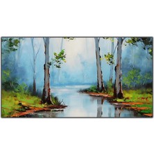Tablo Dekor Göl Orman ve Ağaçlar Orijinal Yağlı Boya Tablo