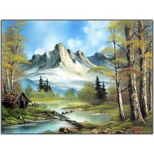 Tablo Dekor Nehir Kıyısındaki Kahverengi Kulübe Orijinal Yağlı Boya Tablo