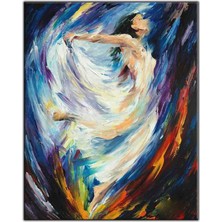 Tablo Dekor Soyut Beyaz Elbiseli Balerin Yağlı Boya Dokulu Tablo