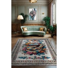 Homshtag Nuh'un Gemisi Koleksiyonu Yılan , Çiçek Desenli Art Deco Tarzı Vintage Halı,Çok Renkli Maksimalist Halı
