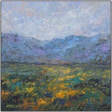 Tablo Dekor Kır Çiçekleri ve Dağ Manzarası Yağlı Boya Dokulu Tablo