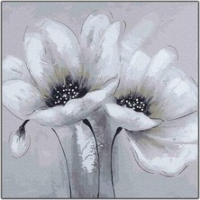 Tablo Dekor Beyaz Çiçek Yoğun Yağlı Boya Dokulu Tablo