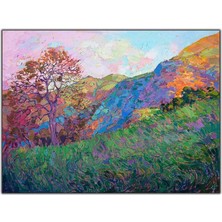 Tablo Dekor Büyük Ağaç ve Dağ Manzarası Yağlı Boya Dokulu Tablo