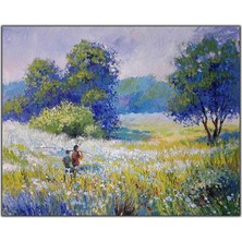 Tablo Dekor Beyaz Çiçeklerin Arasındaki Çocuklar Yağlı Boya Dokulu Tablo