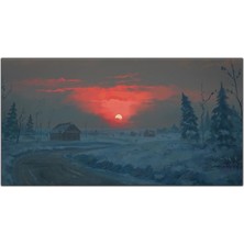 Tablo Dekor Karlı Köyde Gün Doğumu Kanvas Tablo