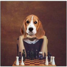 Tablo Dekor Satranç Oynayan Köpek Kadın Kanvas Tablo