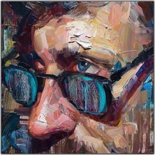 Tablo Dekor Gözlüklü Mavi Gözlü Adam Yağlı Boya Dokulu Tablo