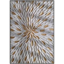 Tablo Dekor Soyut Beyaz Yapraklar ve Altın Dokular Orijinal Yağlı Boya Tablo