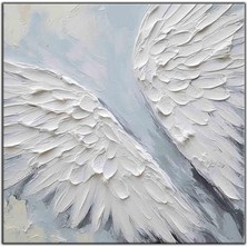 Tablo Dekor Soyut Mavi Gölgeli Zemin ve Beyaz Kanatlar Orijinal Yağlı Boya Tablo