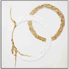 Tablo Dekor Soyut Beyaz ve Altın Daire Orijinal Yağlı Boya Tablo