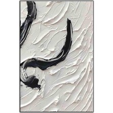 Tablo Dekor Soyut Beyaz Doku Zemin ve Siyah Çizgiler  Orijinal Yağlı Boya Tablo