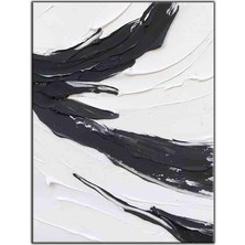 Tablo Dekor Soyut Beyaz Zemin ve Siyah Çizgiler Orijinal Yağlı Boya Tablo