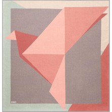 Bursa İpek Somon Gri Geometrik Desen Twill İpek Eşarp