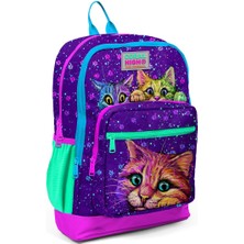 Coral High Mor Pembe Kedi Desenli Dört Bölmeli Okul Sırt Çantası