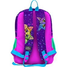 Coral High Mor Pembe Kedi Desenli Dört Bölmeli Okul Sırt Çantası