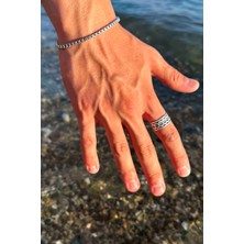 Trend Collection Gümüş Kaplama Geçmeli Zincir Halka Alyans Model Ayarlanabilir Erkek Yüzük ve Bileklik Set
