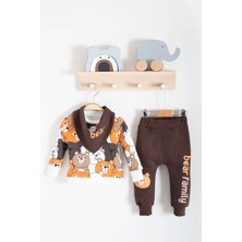 Cndr Family Bears Desenli 3'lü Fularlı Erkek Bebek Takımı