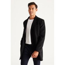ALTINYILDIZ CLASSICS Erkek Siyah Standart Fit Normal Kesim Mono Yaka Yünlü Palto