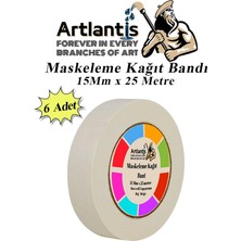 Artlantis Maskeleme Bandı Kağıt Bant 15 mm 25 Metre 6 Adet Boya Bantı