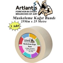 Artlantis Maskeleme Bandı Kağıt Bant 25 mm 25 Metre 3 Adet Boya Bantı