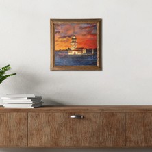 Pinecone Stone İstanbul Kız Kulesi Ahşap Çerçeveli Taş Duvar Tablosu – 25x25 cm Dekoratif Modern Sanat – Ev ve Ofis Dekoru |W1-88|