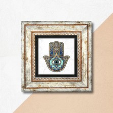 Pinecone Fatma Ana Eli (Hamsa) Taş Duvar Tablosu Çerçeveli Duvar Dekoru Wall Art T1-01