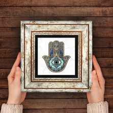 Pinecone Fatma Ana Eli (Hamsa) Taş Duvar Tablosu Çerçeveli Duvar Dekoru Wall Art T1-01