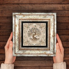Pinecone Hayat Ağacı Taş Duvar Tablosu Çerçeveli Duvar Dekoru Wall Art T1-07