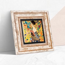 Pinecone Stone Gustav Klimt Yelpazeli Kadın Çerçeveli Taş Duvar Tablosu – Dekoratif Modern Sanat, Ev ve Ofis Dekoru |TK1-275|