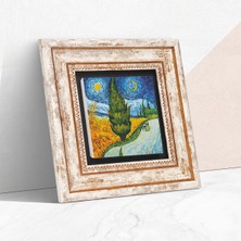 Pinecone Stone Van Gogh Selvili ve Yıldızlı Yol Çerçeveli Taş Duvar Tablosu – Dekoratif Modern Sanat, Ev ve Ofis Dekoru |TK1-292|
