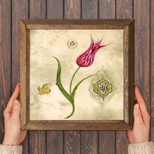 Pinecone Lale Ebru Sanatı Taş Duvar Tablosu Ahşap Çerçeveli Duvar Dekoru Wall Art 25x25cm W1-134