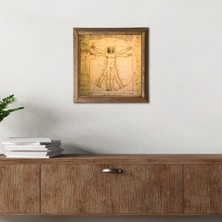 Pinecone Stone Leonardo da Vinci Vitruvius Adamı Ahşap Çerçeveli Taş Duvar Tablosu – 25x25 cm Dekoratif Modern Sanat – Ev ve Ofis Dekoru |W1-17|