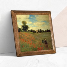 Pinecone Claude Monet Gelincikler Taş Duvar Tablosu Ahşap Çerçeveli Duvar Dekoru Wall Art 25x25cm W1-247