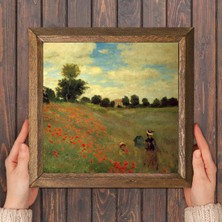 Pinecone Claude Monet Gelincikler Taş Duvar Tablosu Ahşap Çerçeveli Duvar Dekoru Wall Art 25x25cm W1-247
