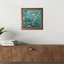 Pinecone Stone Vincent van Gogh Badem Ağacı Ahşap Çerçeveli Taş Duvar Tablosu – 25x25 cm Dekoratif Modern Sanat – Ev ve Ofis Dekoru |W1-64|