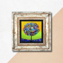 Pinecone Hayat Ağacı Taş Duvar Tablosu Çerçeveli Duvar Dekoru Wall Art T1-109