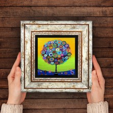 Pinecone Hayat Ağacı Taş Duvar Tablosu Çerçeveli Duvar Dekoru Wall Art T1-109