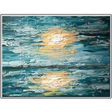 Tablo Dekor Gün Doğumunda Kumsal ve Deniz Yağlı Boya Dokulu Tablo