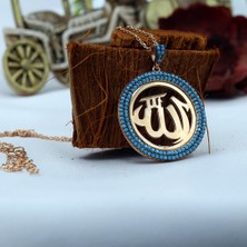 Turkuaz Taşlı Plaka Allah Gümüş Kolye