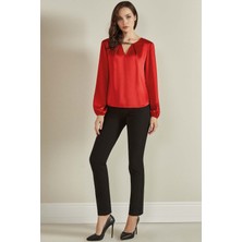 Guitar Uzun Kollu Kırmızı Dokuma Bluz