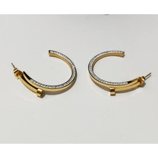 Her Yaş Güzel Zirkon Taşlı Çivi Detalı Gold Çelik Halka Küpe
