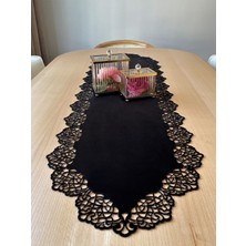Ergüven Home Siyah Kadife Kumaş Runner Sehpa Boyu 40X100 Cm
