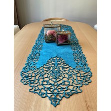 Ergüven Home Mavi Süet Kumaş Ince Kesim Runner Sehpa Boyu 40X100CM